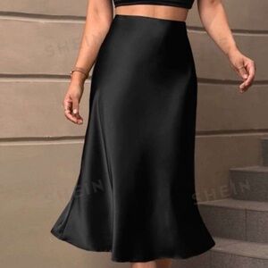 (SOLD) Black Silk Knee High Skirt